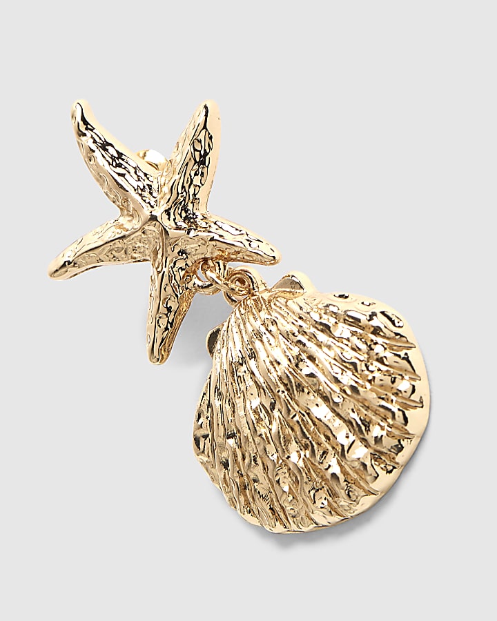 Gold Starfish Shell Drop Earrings