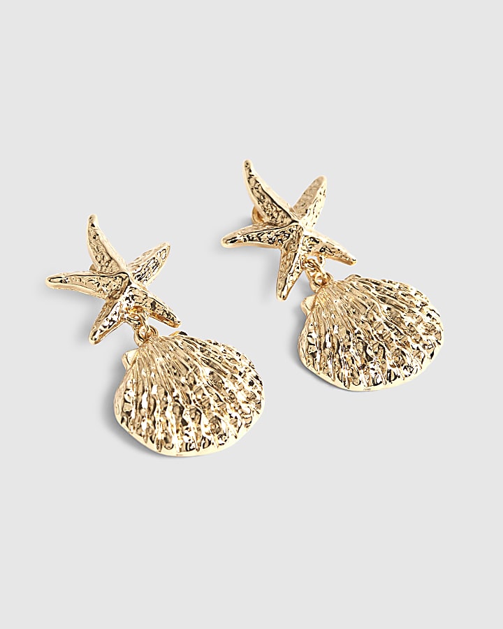 Gold Starfish Shell Drop Earrings
