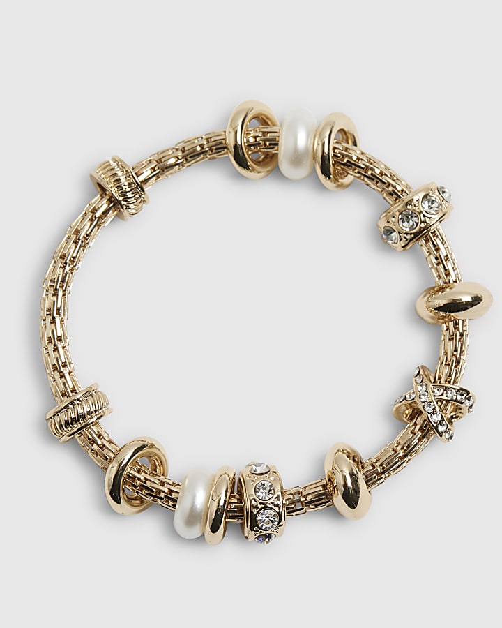 Gold Hammered Link Stretch Bracelet