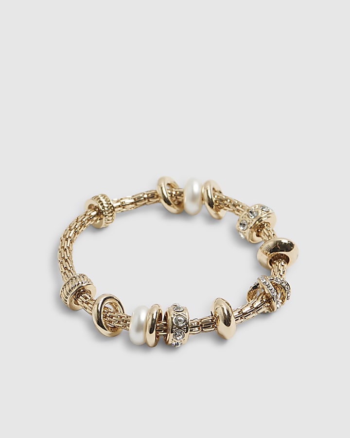 Gold Hammered Link Stretch Bracelet