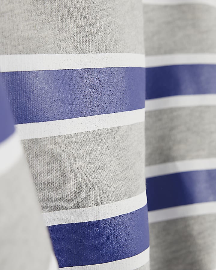 Grey Striped Off Shoulder Sweatshirt