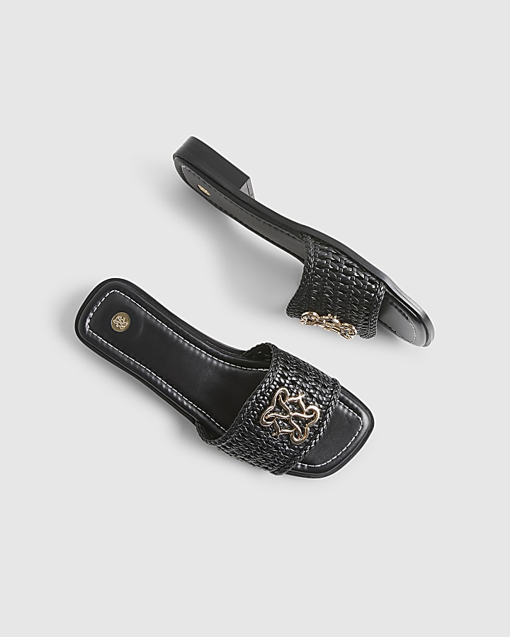 Black Woven Mule Sandals