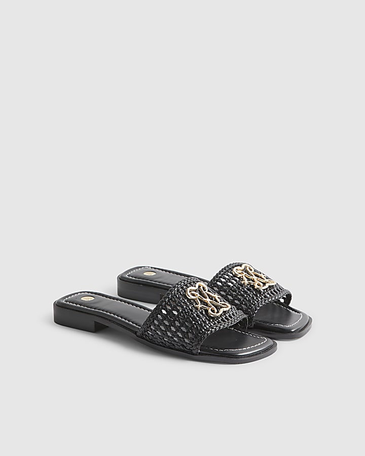 Black Woven Mule Sandals