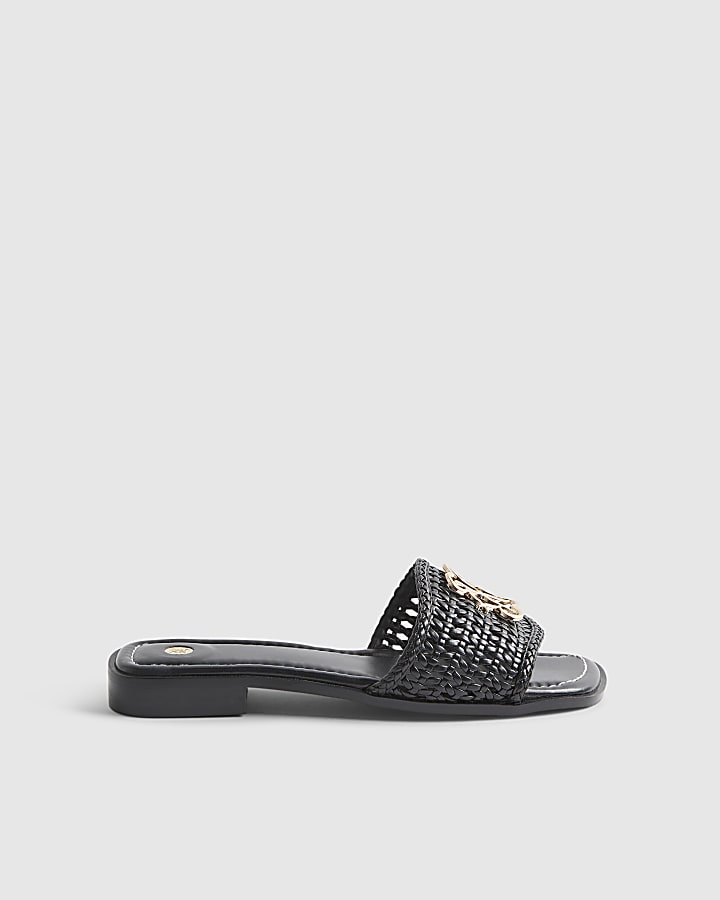 Black Woven Mule Sandals