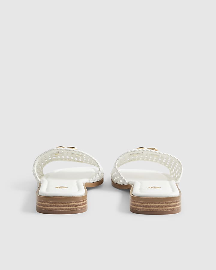White Woven Mule Sandals
