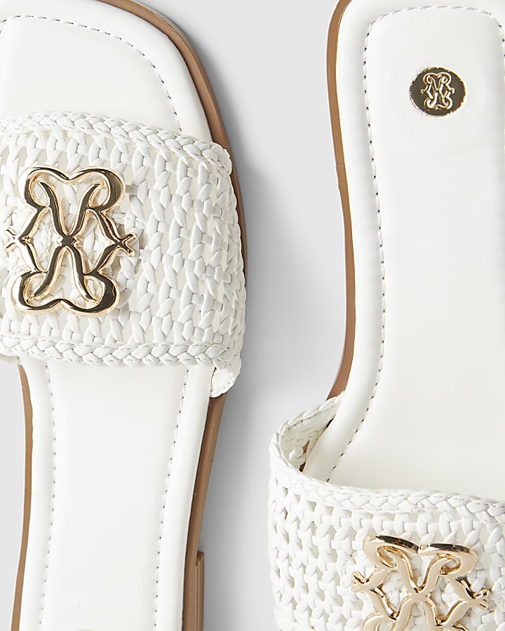 White Woven Mule Sandals