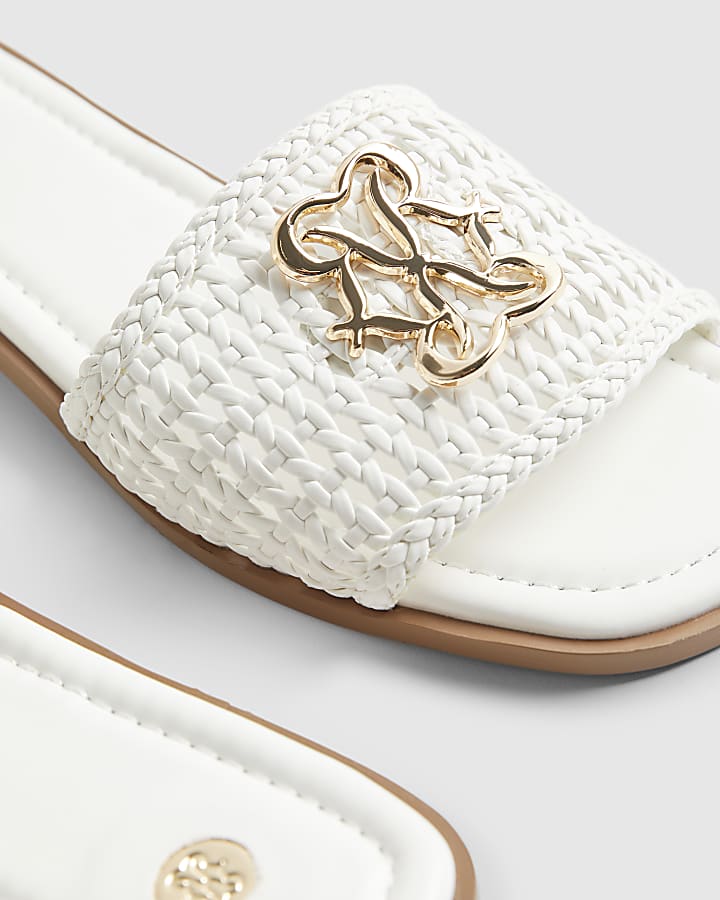 White Woven Mule Sandals