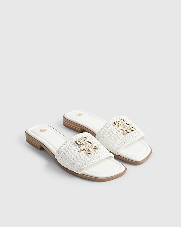 White Woven Mule Sandals