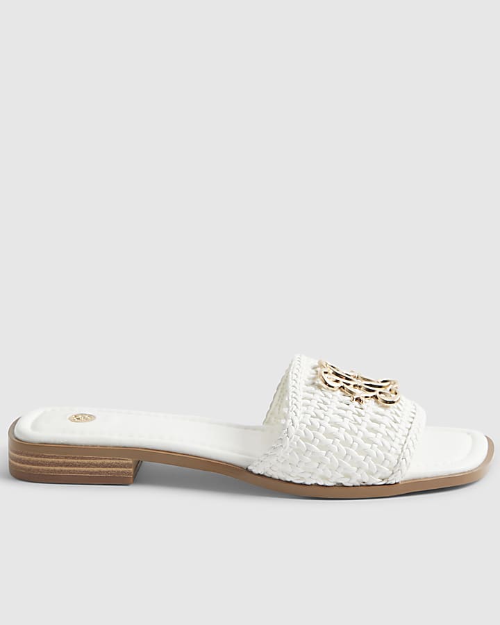 White Woven Mule Sandals