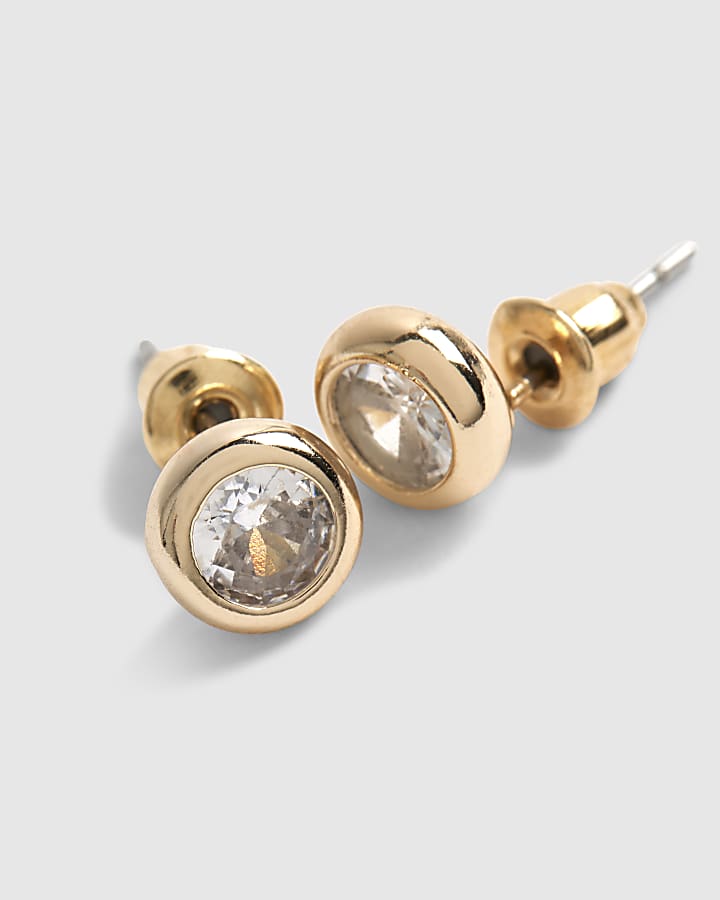 Gold Diamante Stud Earrings