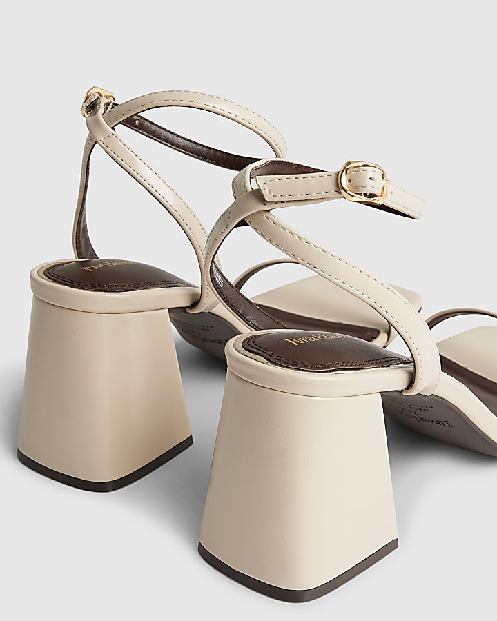 Cream Strappy Block Heel Sandals