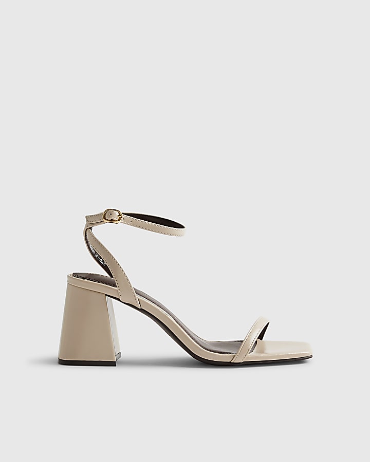 Cream Strappy Block Heel Sandals