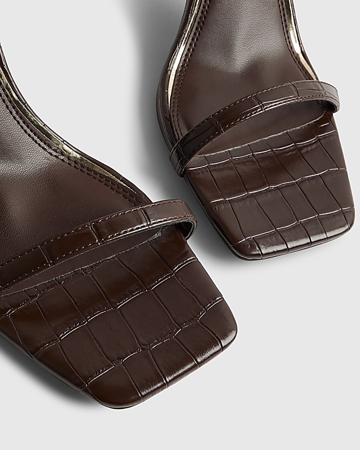 Brown Strappy Low Block Heel Sandals