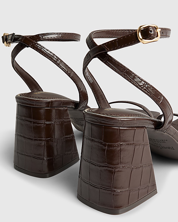 Brown Strappy Low Block Heel Sandals