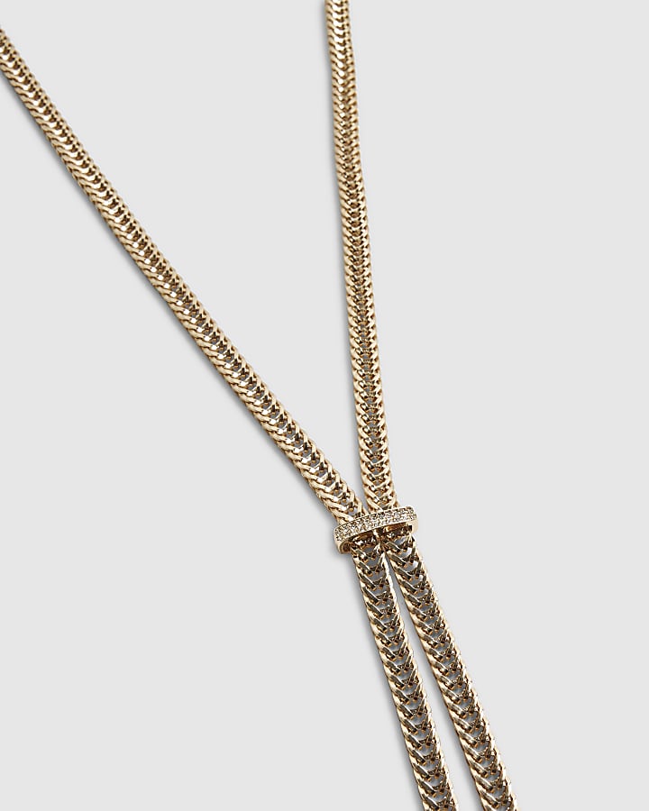 Gold Wide Chain With Bar Lariat Necklace