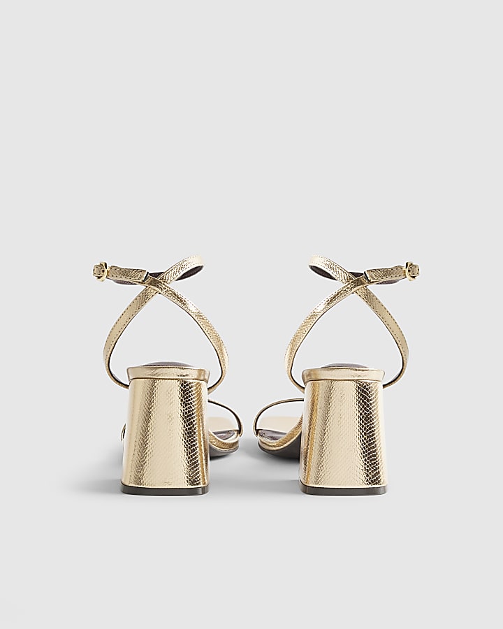 Gold Strappy Block Heel Sandals