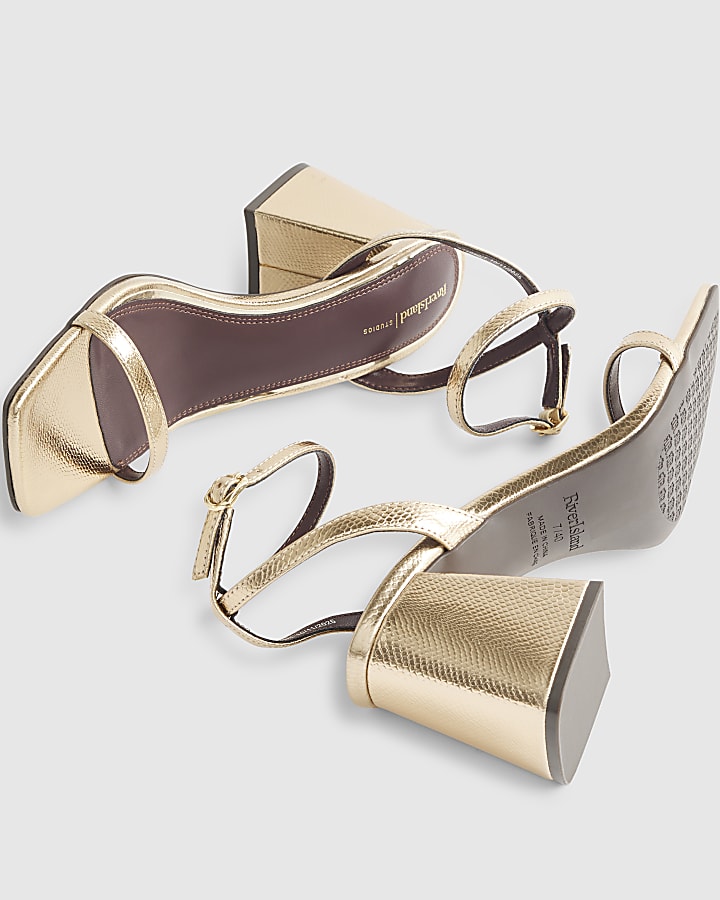 Gold Strappy Block Heel Sandals