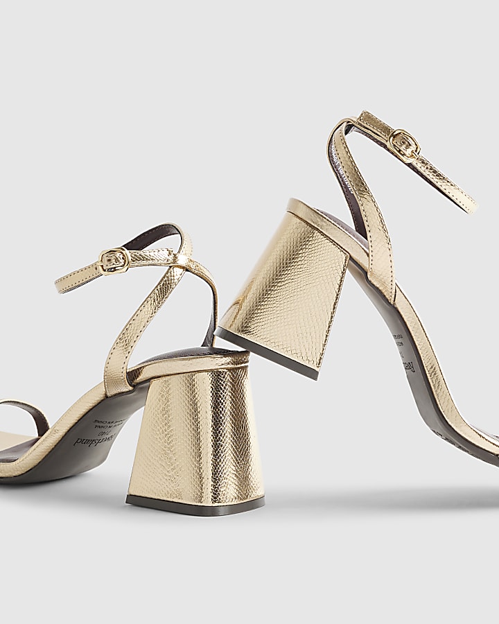 Gold Strappy Block Heel Sandals