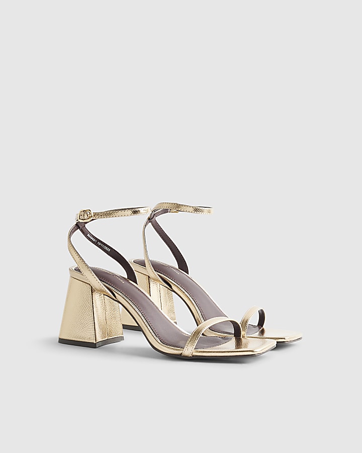 Gold Strappy Block Heel Sandals