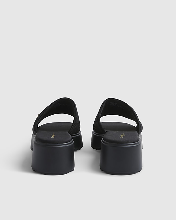 Black Knitted Mule Flatform Sandals