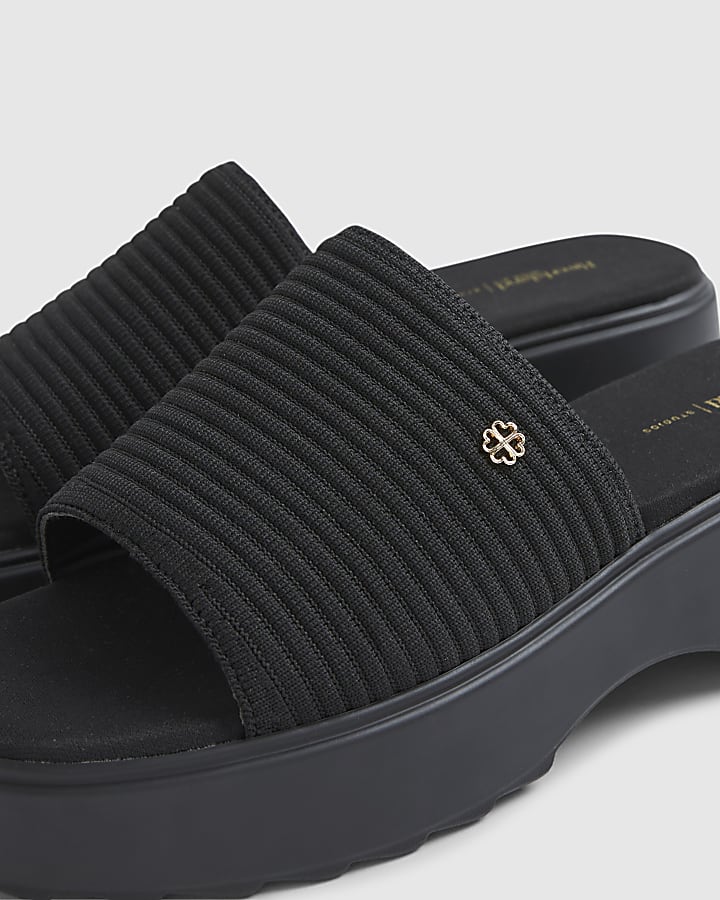 Black Knitted Mule Flatform Sandals