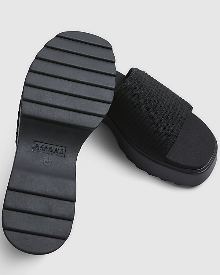 Black Knitted Mule Flatform Sandals