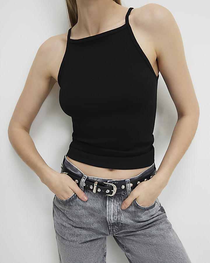 Black Sleeveless Cotton Tank Top