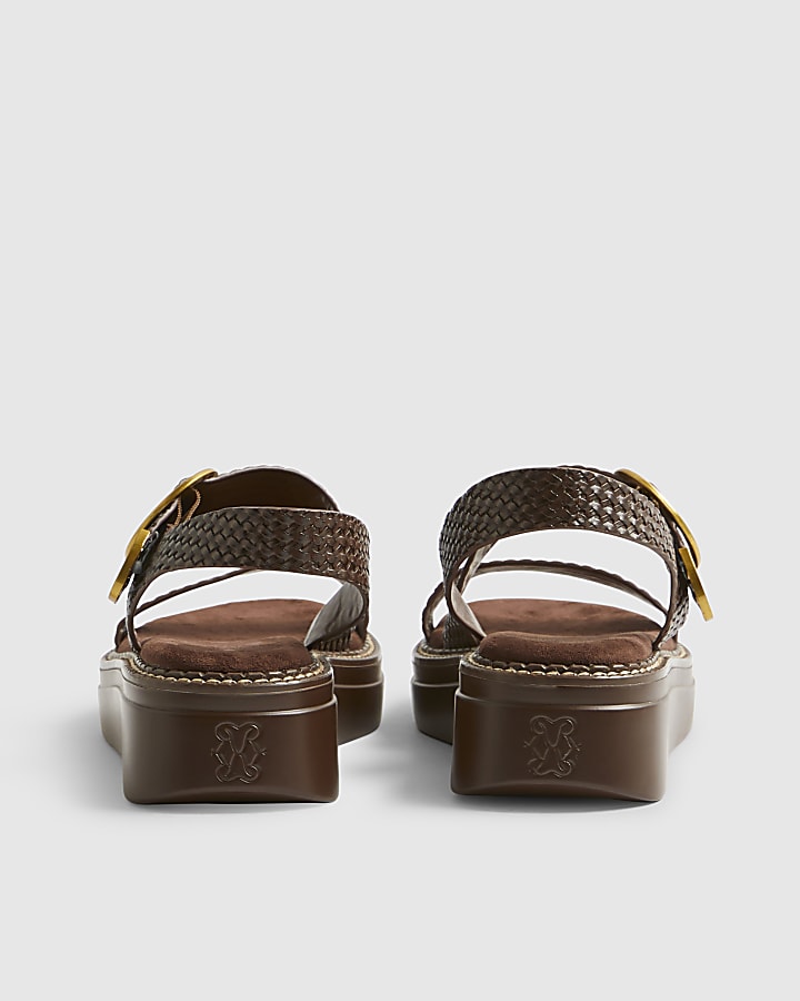 Brown Ring Buckle Flatform Sandals