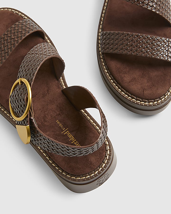 Brown Ring Buckle Flatform Sandals