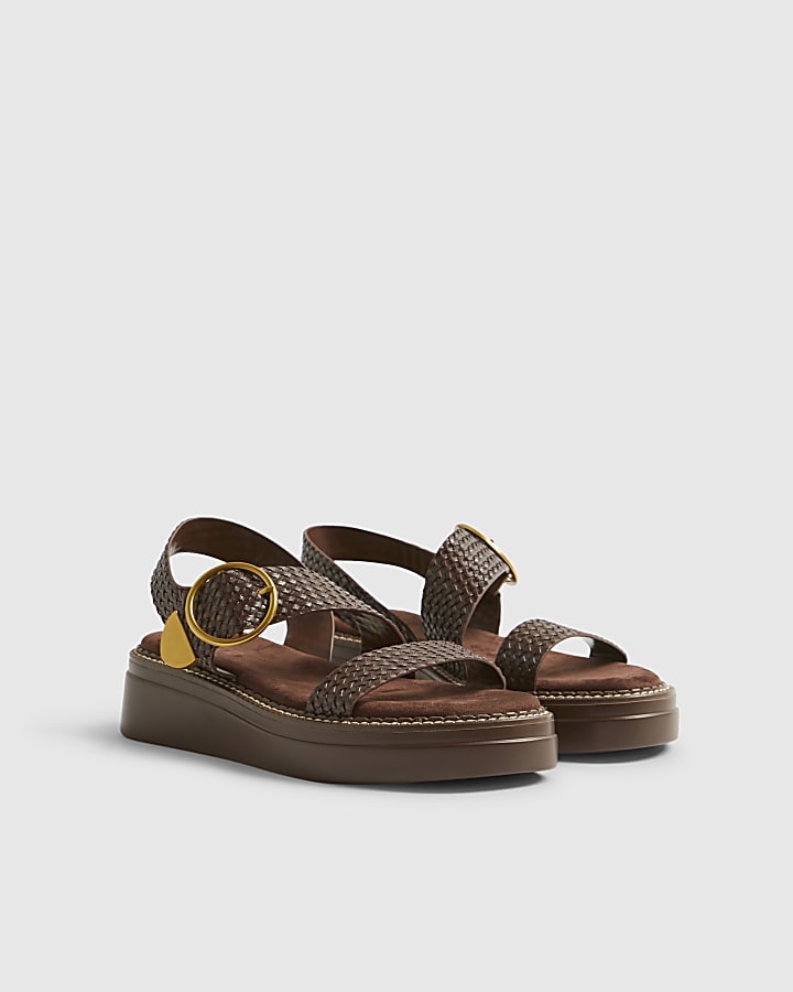 Brown Ring Buckle Flatform Sandals