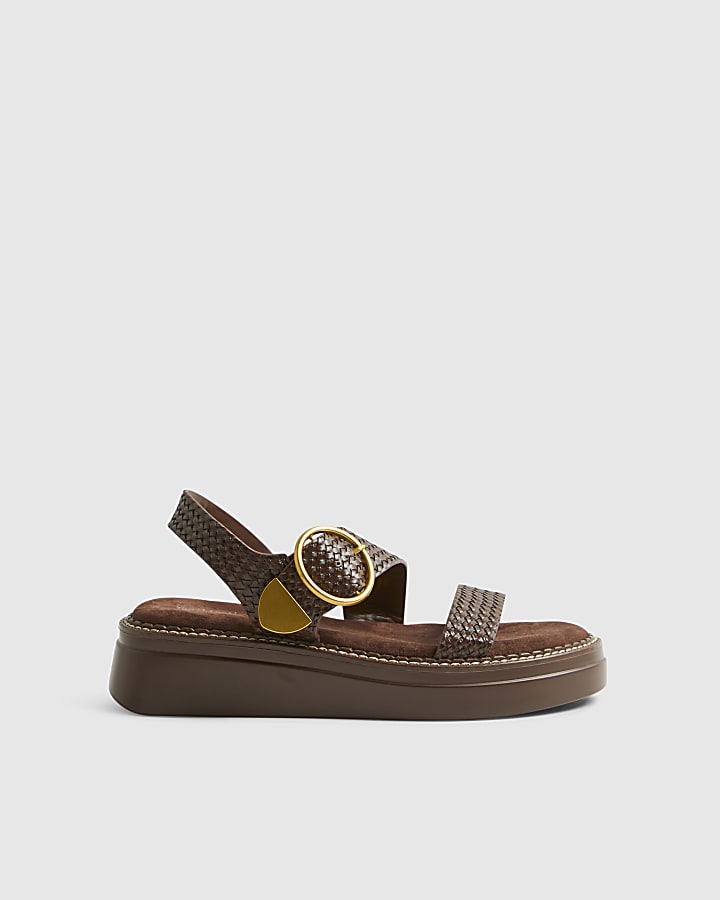 Brown Ring Buckle Flatform Sandals