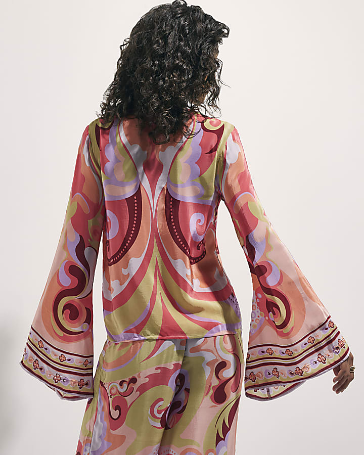 Orange Swirl Print Cover Up