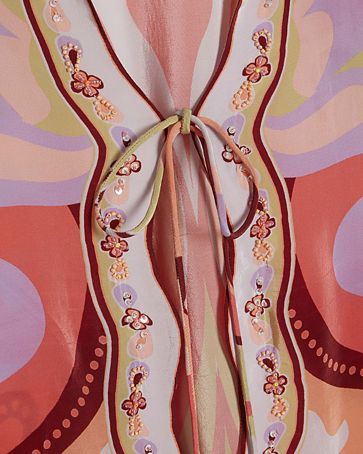 Orange Swirl Print Cover Up