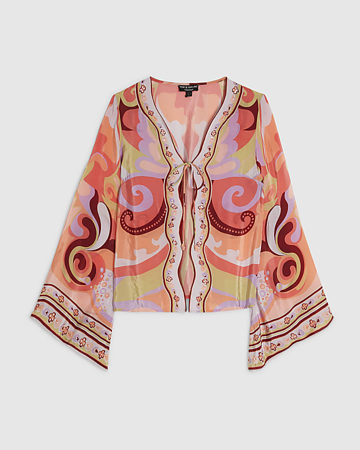 Orange Swirl Print Cover Up