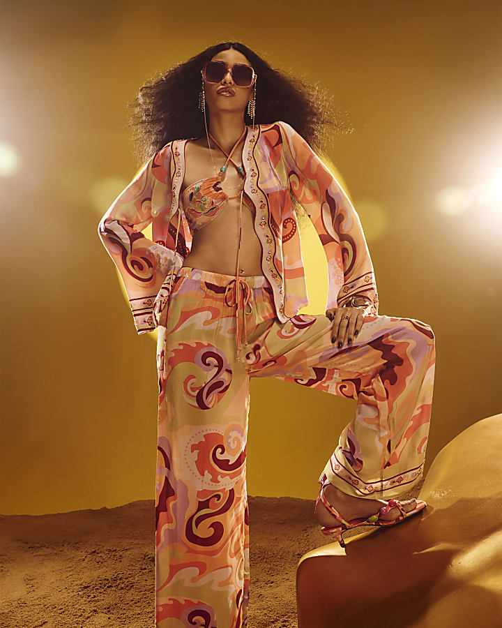 Orange Swirl Print Cover Up