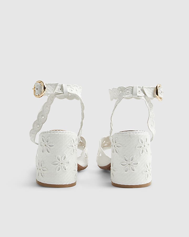 White Broderie Block Heel Sandals
