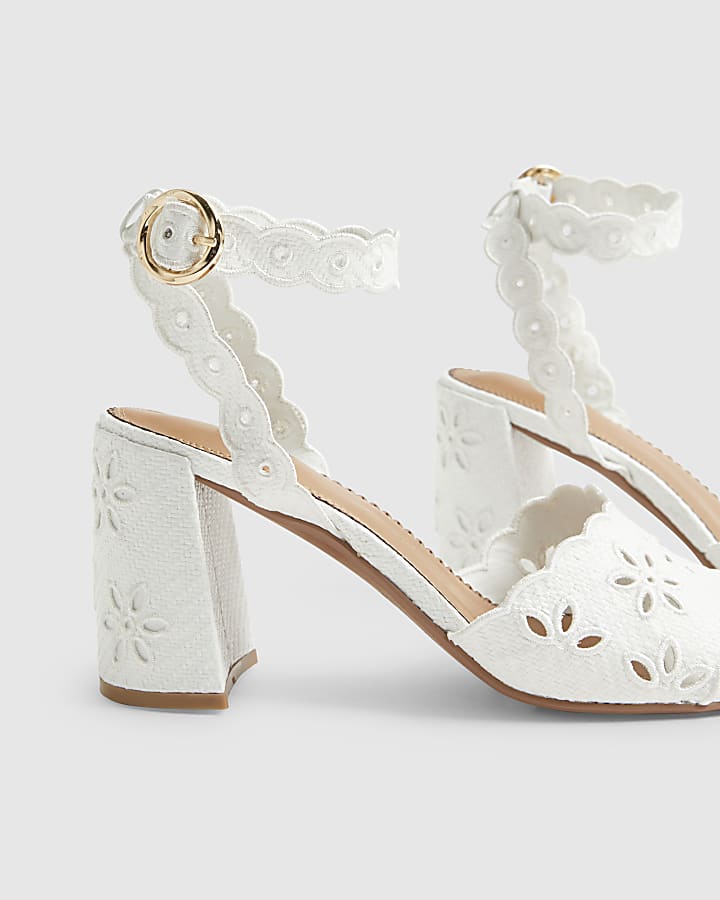 White Broderie Block Heel Sandals