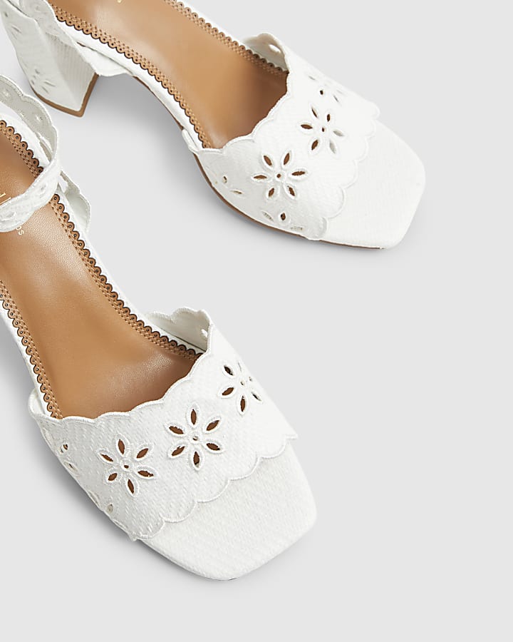 White Broderie Block Heel Sandals