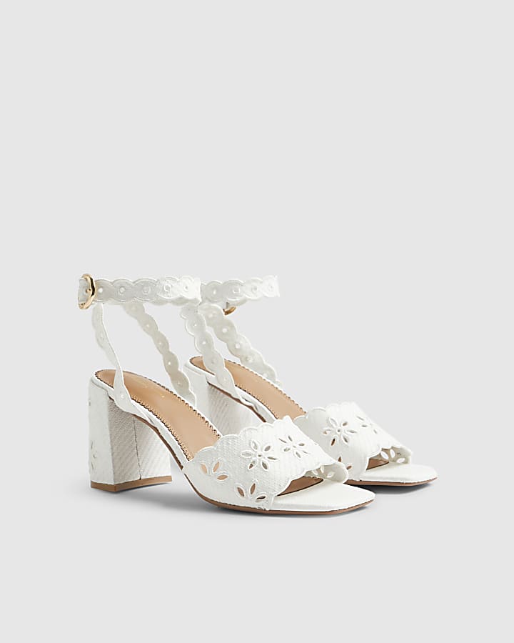 White Broderie Block Heel Sandals