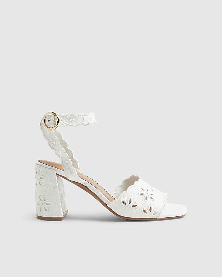 White Broderie Block Heel Sandals