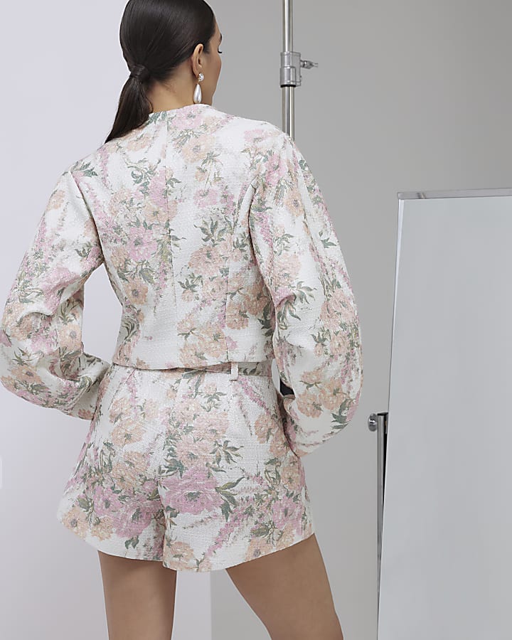 Pink Floral Boucle Shorts