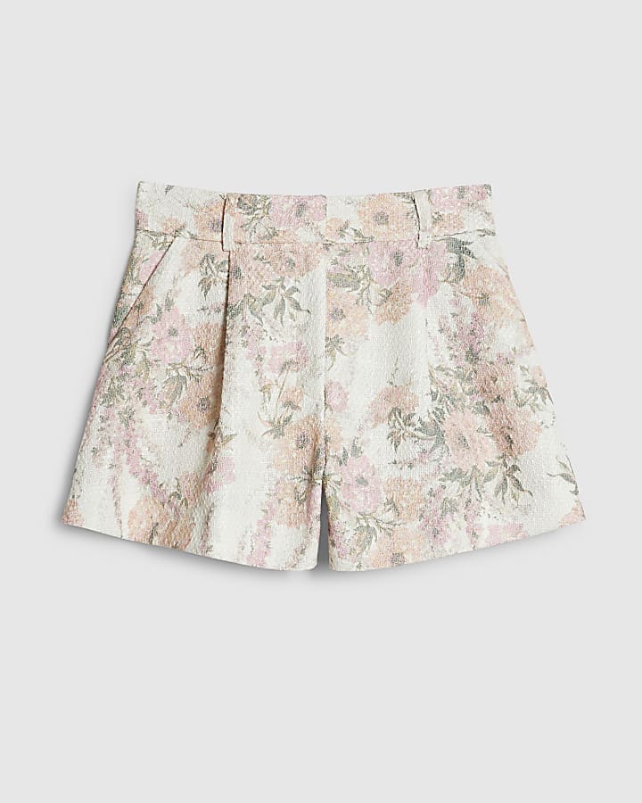 Pink Floral Boucle Shorts