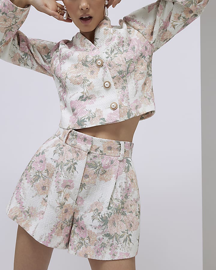 Pink Floral Boucle Shorts