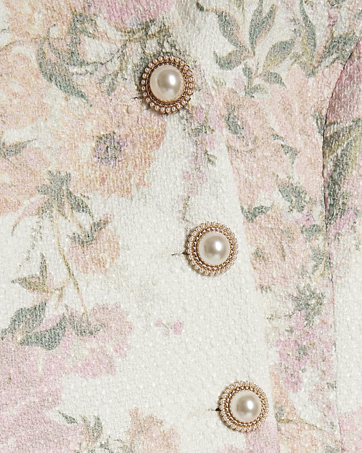 Pink Floral Cocoon Sleeve Boucle Jacket