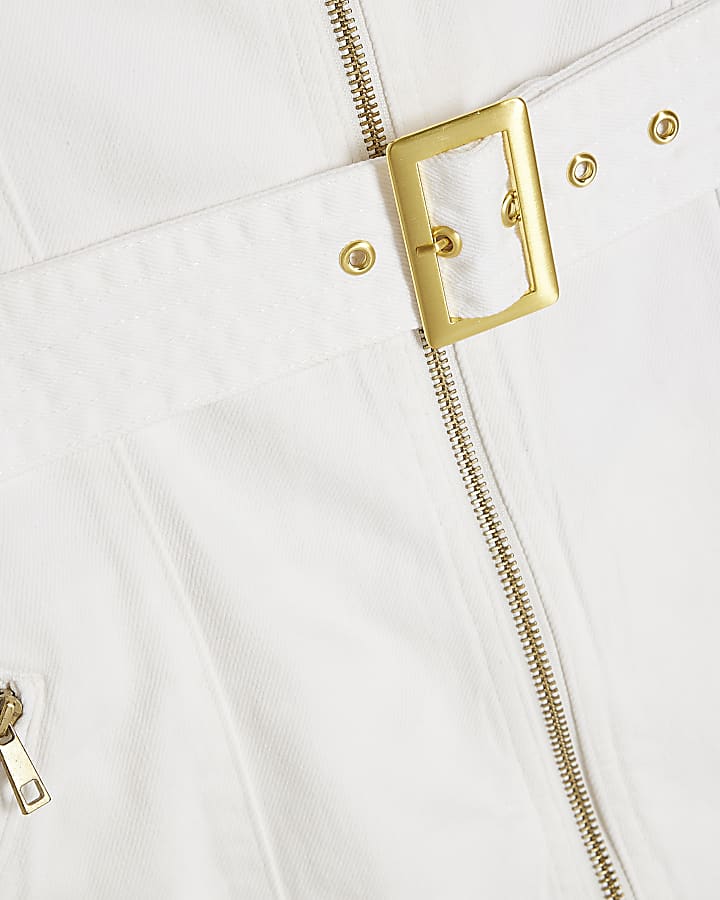 White Belted Mini Denim Dress