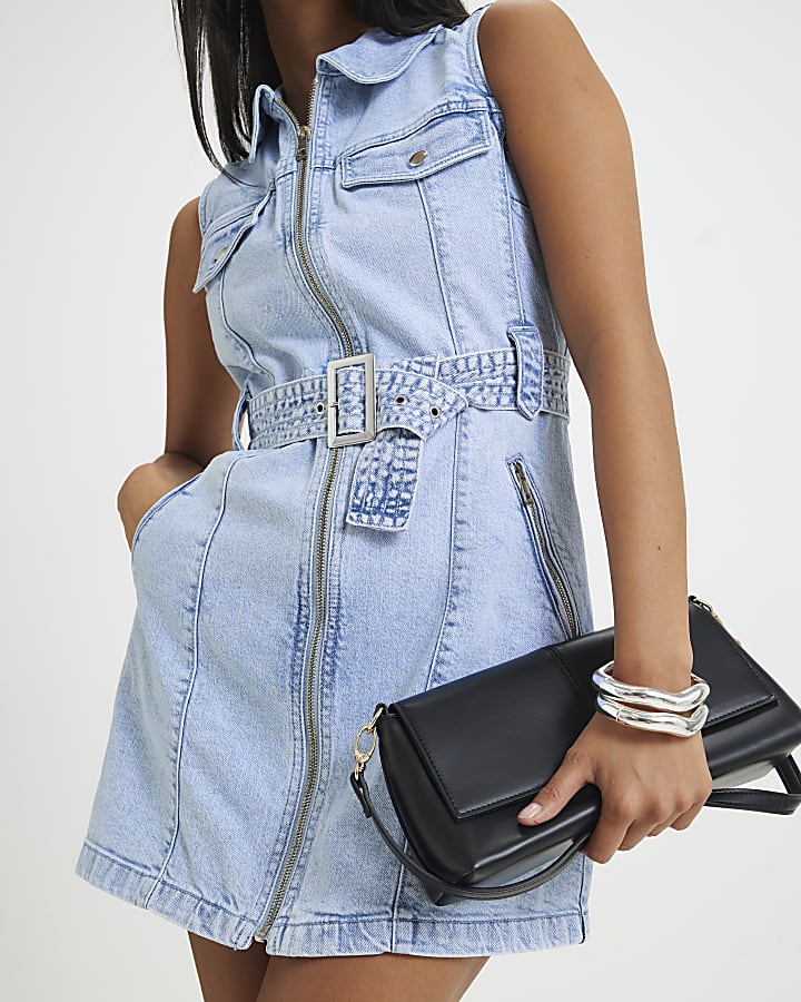 Petite Blue Denim Sleeveless Mini Dress
