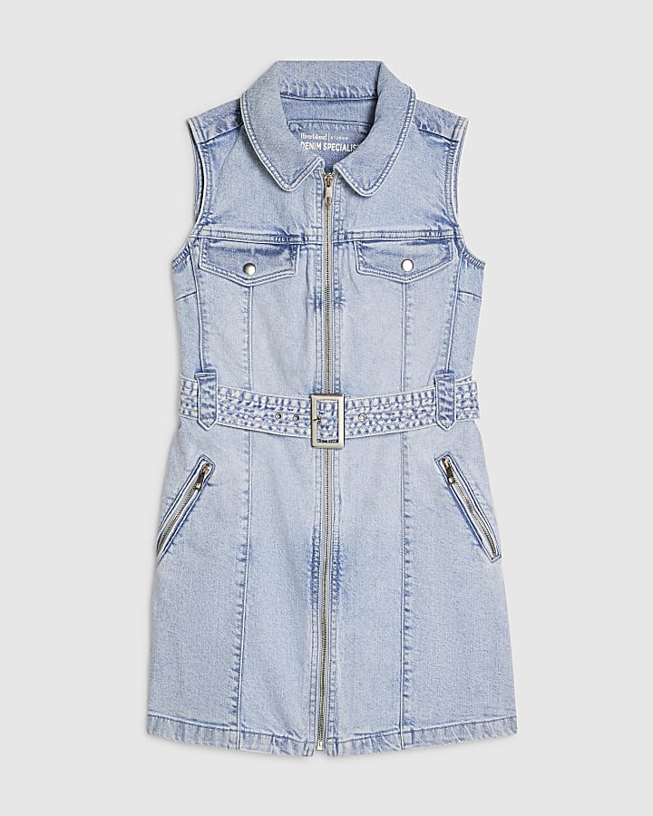 Petite Blue Denim Sleeveless Mini Dress