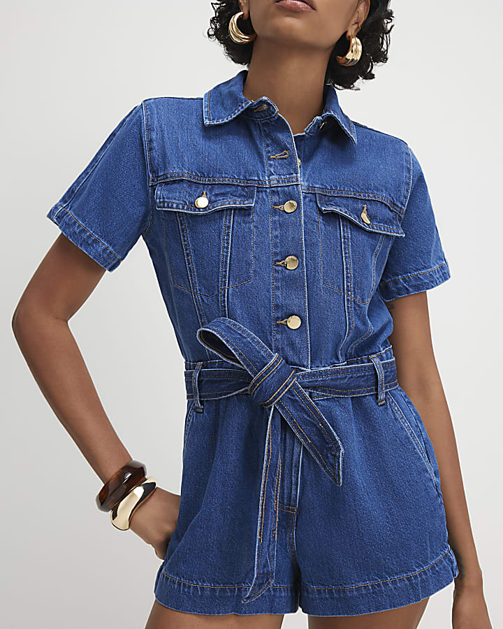 Blue Denim Short Sleeve Playsuit