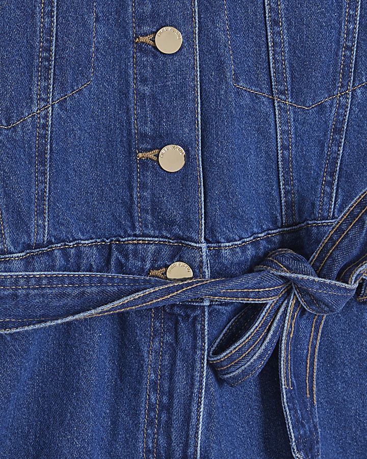 Petite Blue Denim Short Sleeve Playsuit