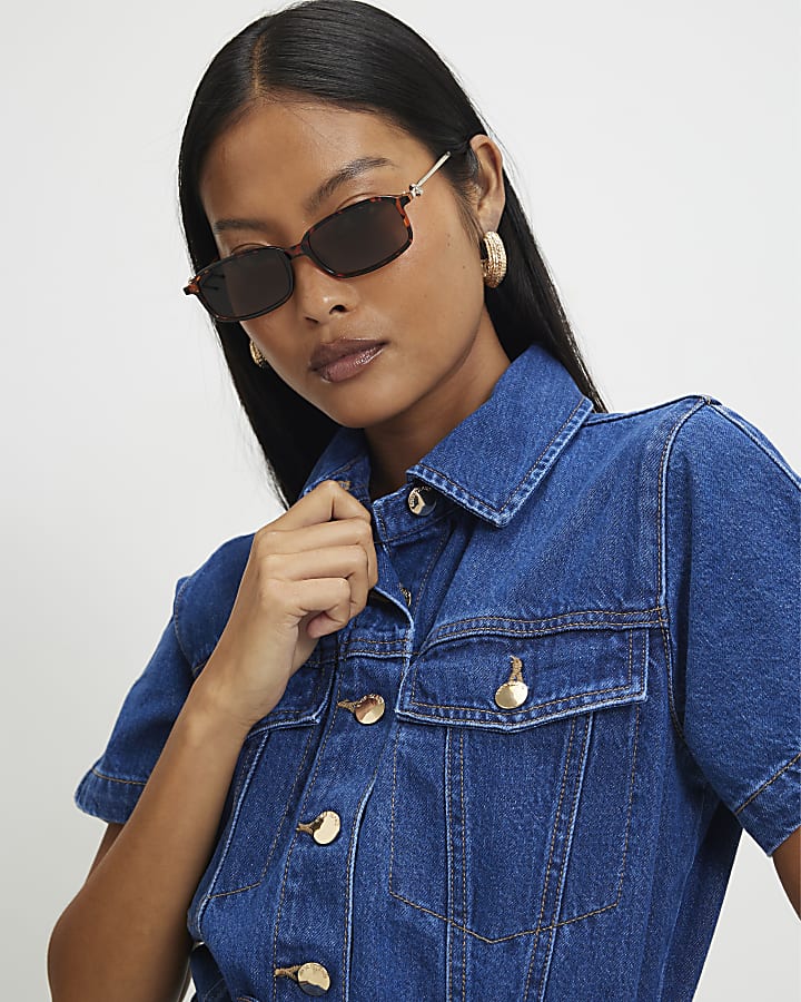Petite Blue Denim Short Sleeve Playsuit